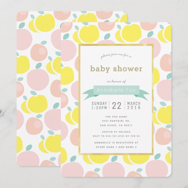Invitación a Baby Shower del patrón de Apple amari (Anverso / Reverso)