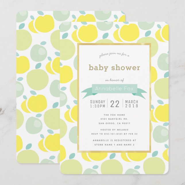 Invitación a Baby Shower del patrón de Apple amari (Anverso / Reverso)
