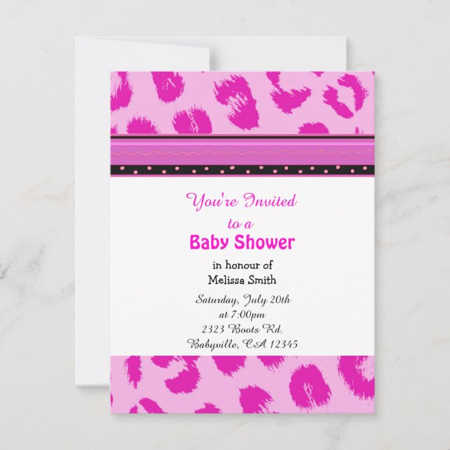 Invitación a Baby Shower del patrón Leopard (Anverso)
