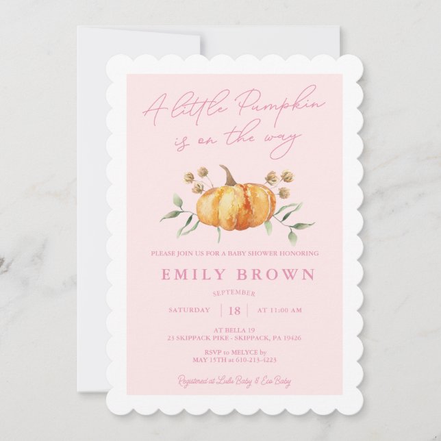 Invitación a Baby Shower del pequeño Chica floral  (Anverso)