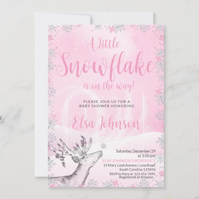 Invitación a Baby Shower del pequeño Chica rosado  (Anverso)