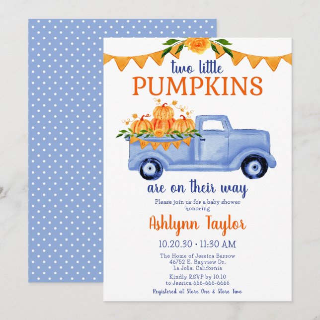 Invitación a Baby Shower del pequeño chico gemelo  (Anverso / Reverso)