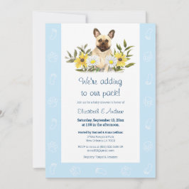 Invitación a Baby Shower del perro Bulldog azul fr