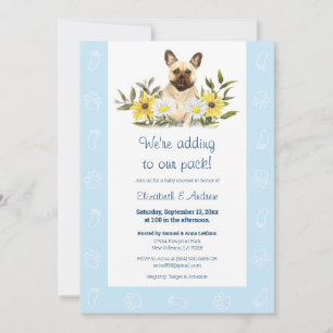 Invitación a Baby Shower del perro Bulldog azul fr