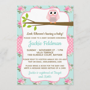 Invitación a Baby Shower del personalizar Owl Shab