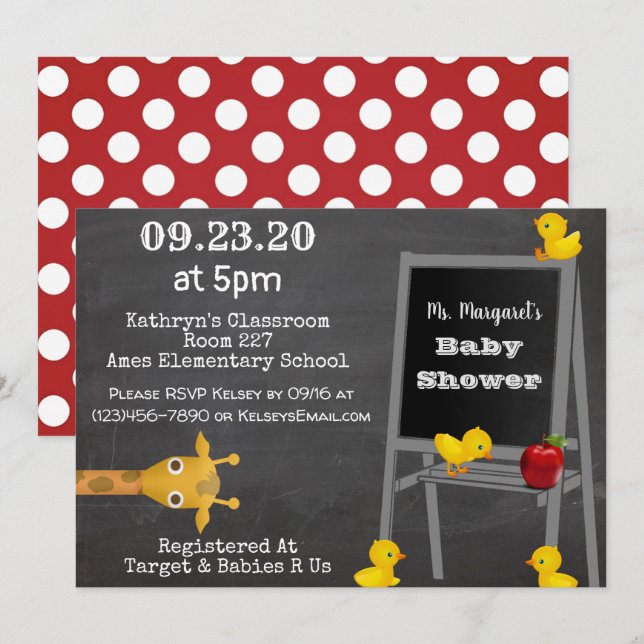 Invitación a Baby Shower del profesor (Anverso / Reverso)