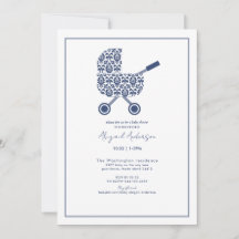 Invitación a Baby Shower del programa Navy Damask