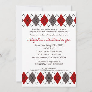 Invitación a Baby Shower del Punk gris rojo Argyle