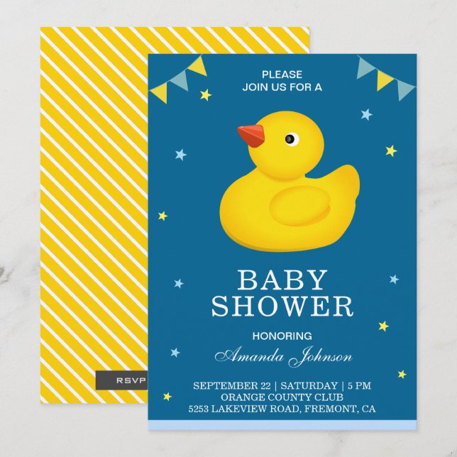 Invitación a Baby Shower del puño de goma amarillo (Anverso / Reverso)