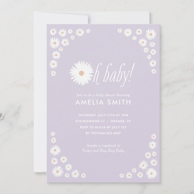 Invitación a Baby Shower del Purple Daisy Floral B (Anverso)
