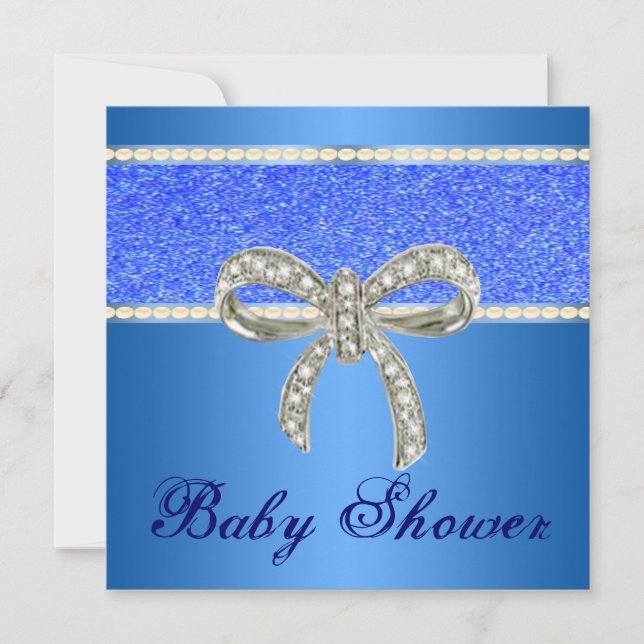 Invitación a Baby Shower del Purpurina azul Diamon (Anverso)