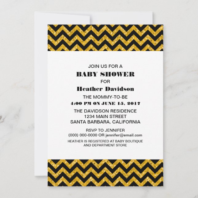 Invitación a Baby Shower del Purpurina de cheurón  (Anverso)