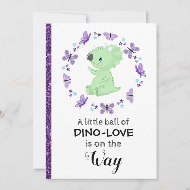 *~* Invitación a Baby Shower del Purpurina de Dino (Anverso)