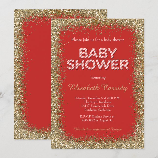 Invitación a Baby Shower del Purpurina de vacacion (Anverso / Reverso)