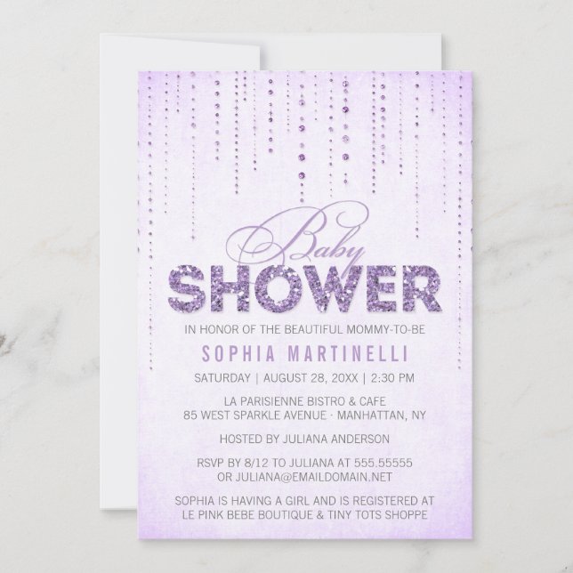 Invitación a Baby Shower del Purpurina Purple Lave (Anverso)