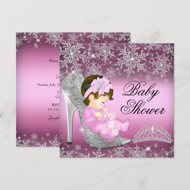 Invitación a Baby Shower del Purpurina Snowflake S (Anverso / Reverso)