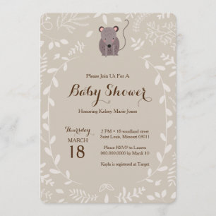 Invitación a Baby Shower del ratón Woodland