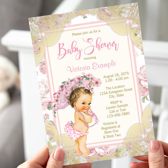 Invitación a Baby Shower del Rosa de oro rosa vint (Subido por el creador)