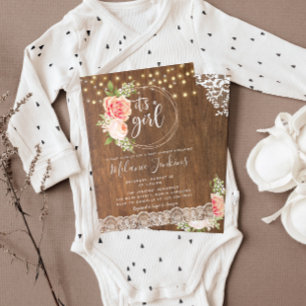 Invitación a Baby Shower del Rosa Rústico del País