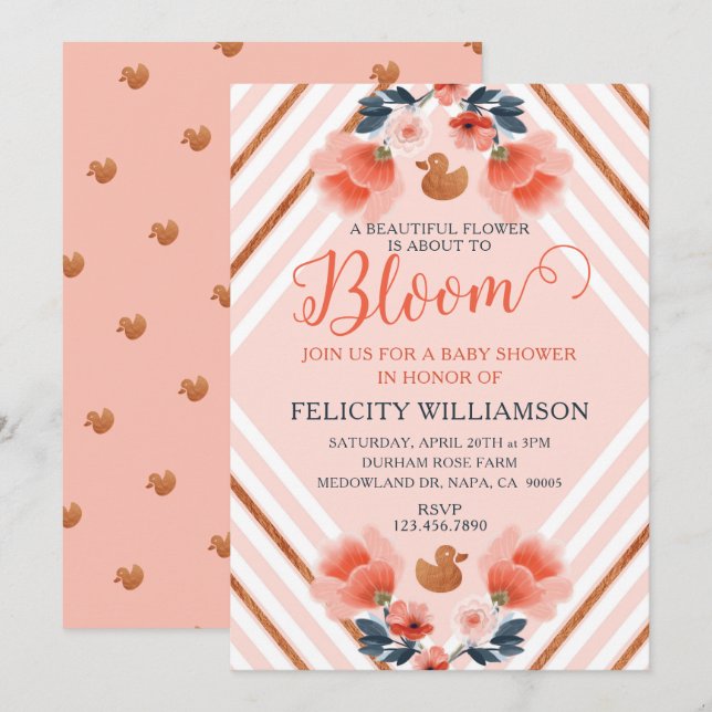 Invitación a Baby Shower del Rubor Pink Floral Gar (Anverso / Reverso)