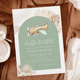 Invitación a Baby Shower del Sage Green Airplane