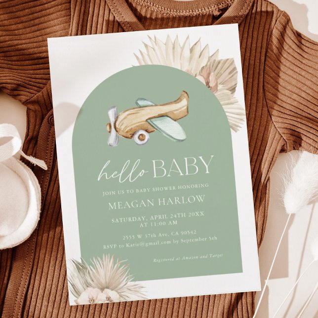 Invitación a Baby Shower del Sage Green Airplane (Subido por el creador)