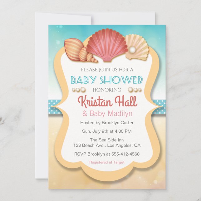Invitación a Baby Shower del Shell de la playa de  (Anverso)