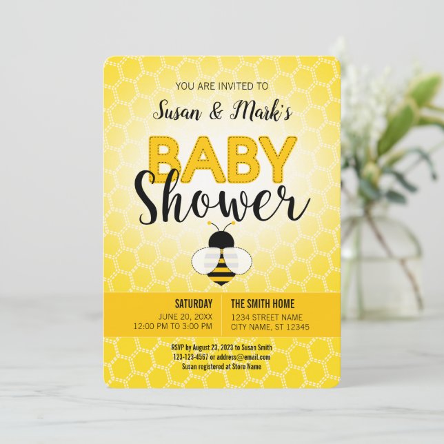 Invitación a Baby Shower del tema de Bee (Anverso de pie)