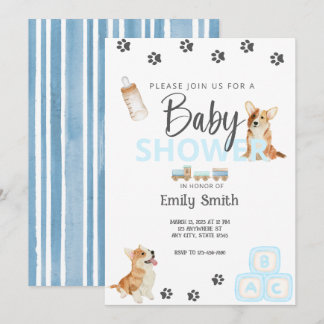 Invitación a Baby Shower del tema de Corgi