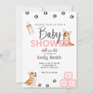 Invitación a Baby Shower del tema de Corgi