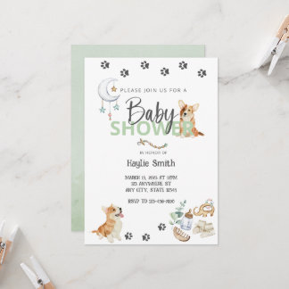 Invitación a Baby Shower del tema de Corgi