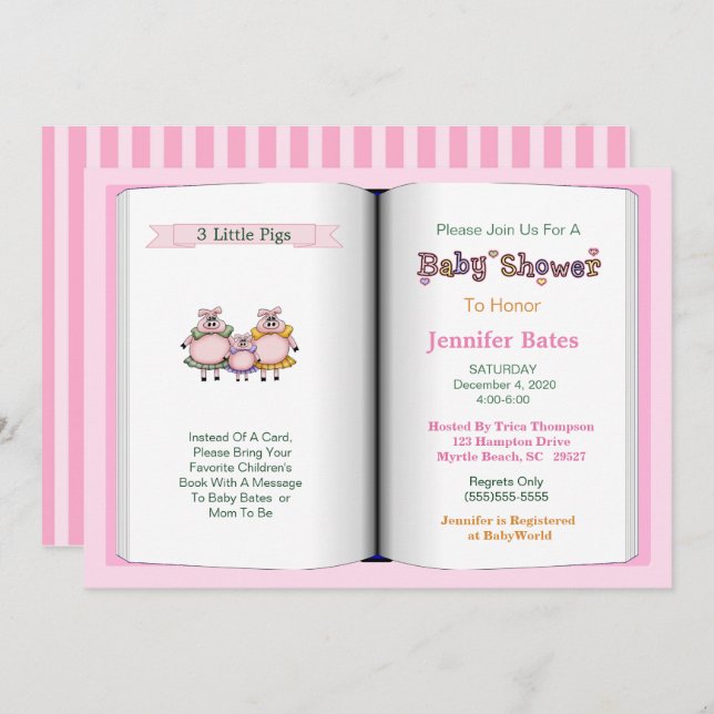 Invitación a Baby Shower del tema del libro (Chica (Anverso / Reverso)