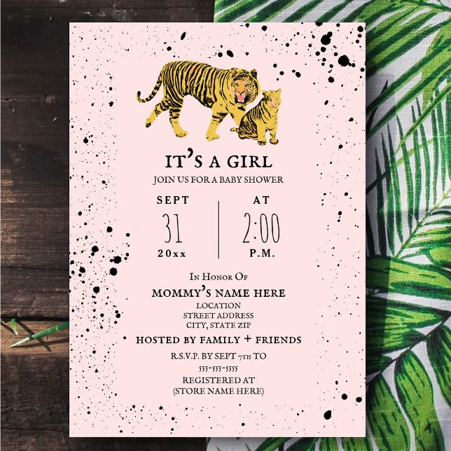 Invitación a Baby Shower del Tiger Mama Pink Chica (Subido por el creador)