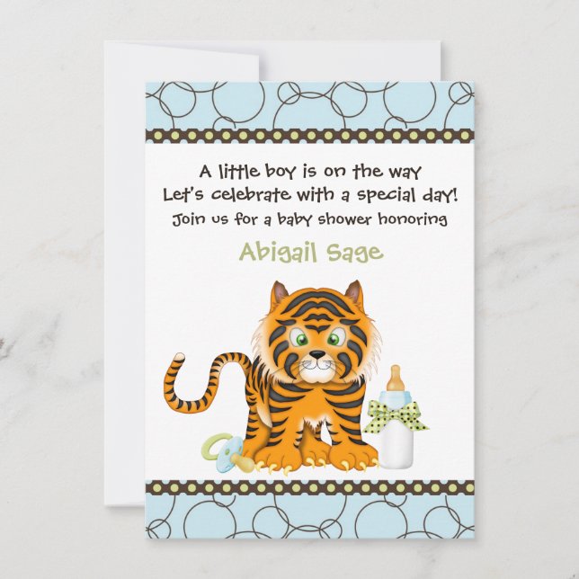 Invitación a Baby Shower del tigre azul para los n (Anverso)