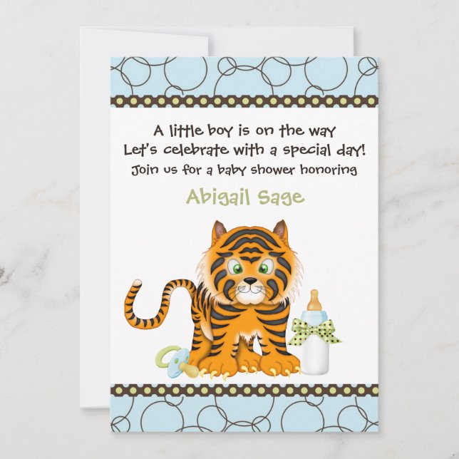 Invitación a Baby Shower del tigre azul para los n (Anverso)