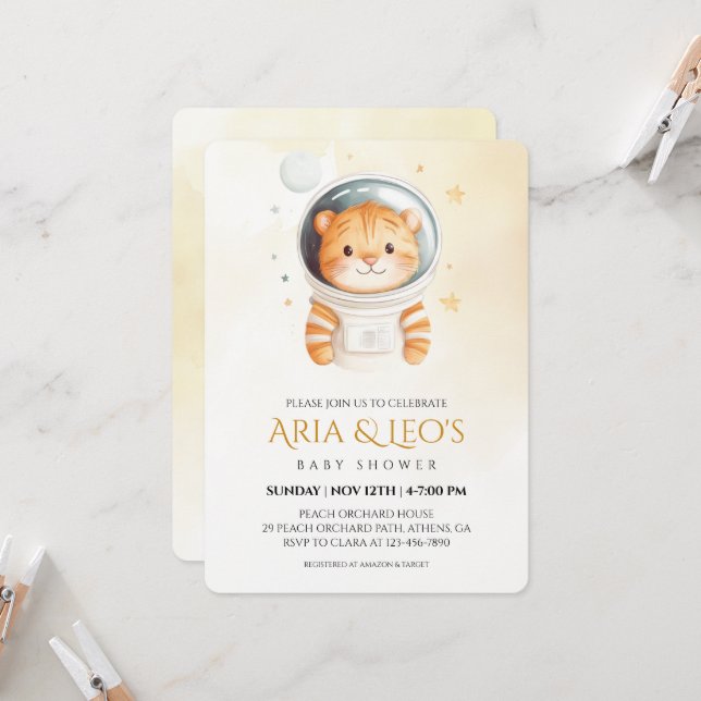 Invitación a Baby Shower del tigre espacial (Anverso/Reverso In Situ)