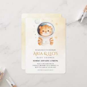Invitación a Baby Shower del tigre espacial