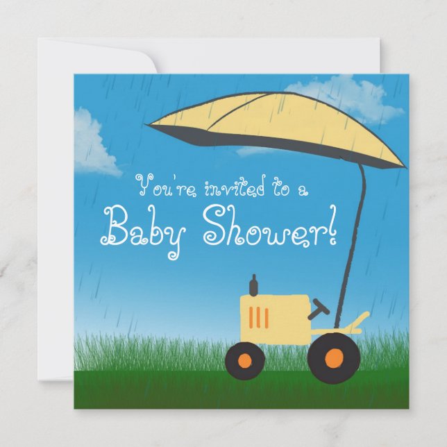 Invitación a Baby Shower del tractor: Tractor amar (Anverso)