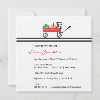 Invitación a Baby Shower del vagón rojo