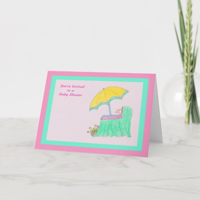 Invitación a Baby Shower, dibujo en rosa/verde (Anverso)