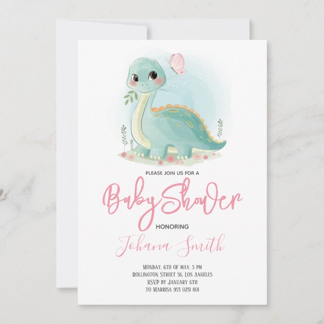 Invitación a Baby Shower Dino Dinosaur (Anverso)