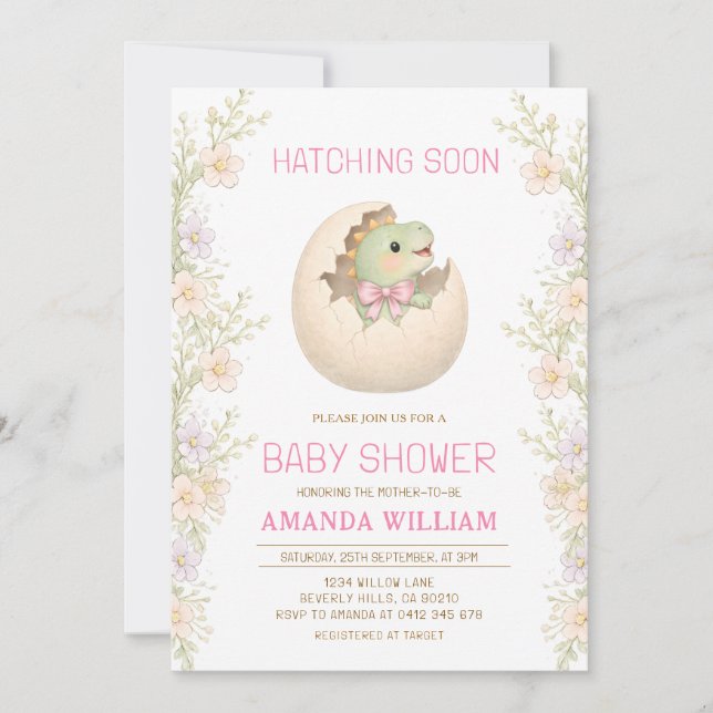 Invitación a baby shower Dinosaurio a punto de ecl (Anverso)