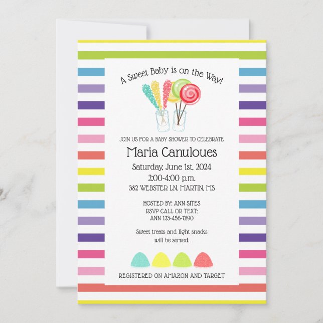 Invitación a Baby Shower Dulce Bebé Caramelo (Anverso)