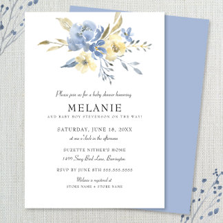 Invitación a Baby Shower Dusty Blue Floral