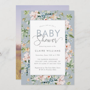 Invitación a Baby Shower Dusty Blue Floral