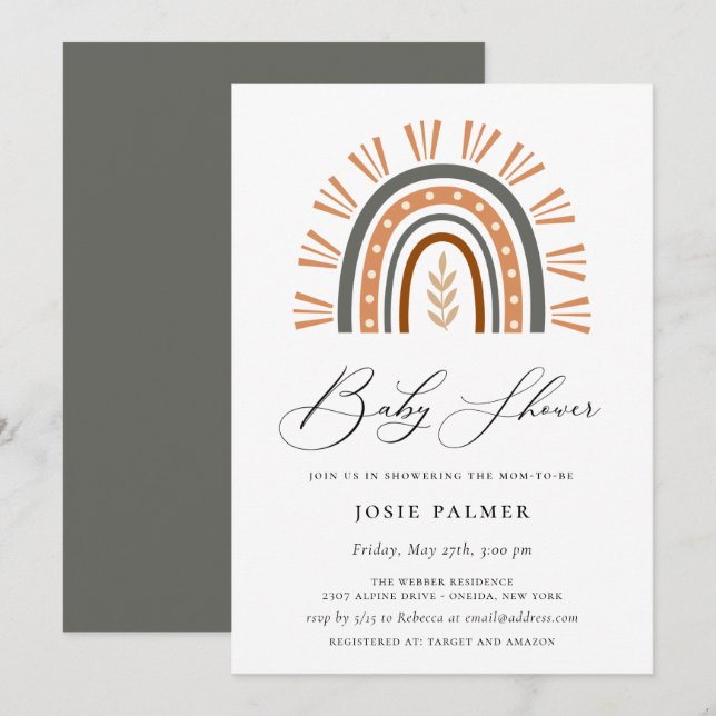Invitación a Baby Shower Earthy Bohemian Rainbow (Anverso / Reverso)