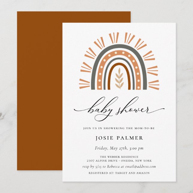 Invitación a Baby Shower Earthy Bohemian Rainbow (Anverso / Reverso)