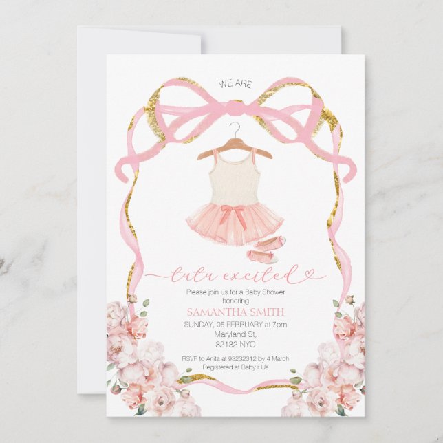 Invitación a Baby Shower emocionada por el chica T (Anverso)