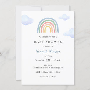 Invitación a Baby Shower en arco iris