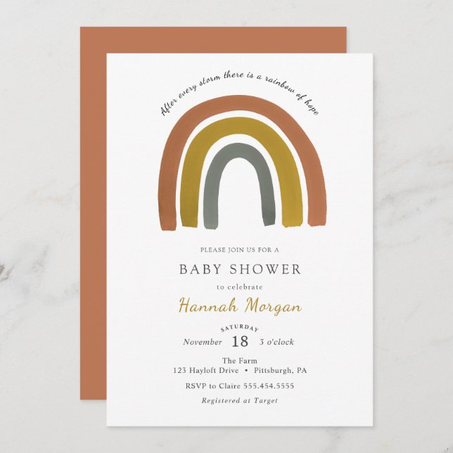 Invitación a Baby Shower en arco iris (Anverso / Reverso)
